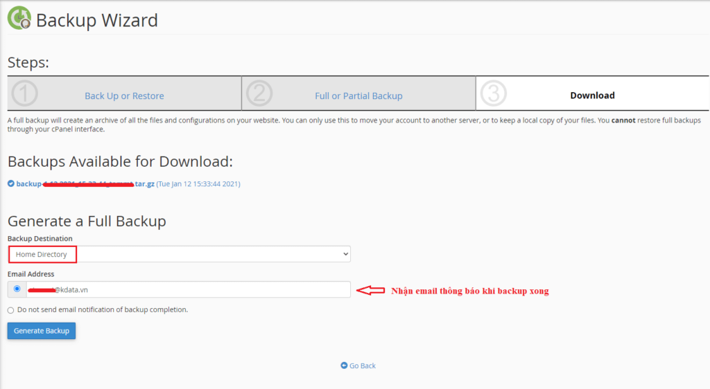 [cPanel] Hướng dẫn sử dụng Backup Wizard trên cPanel – Knowledge Base